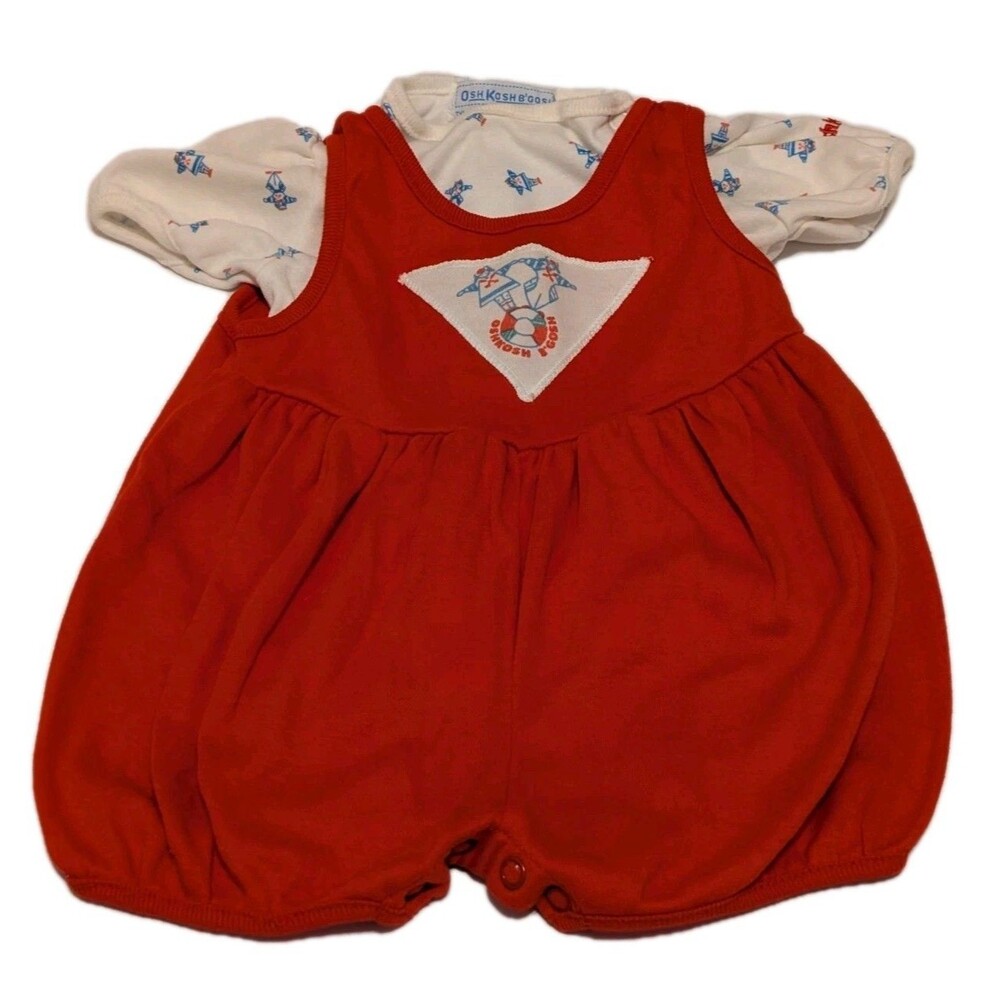 Vintage Unisex Oshkosh Red Bubble Romper & Top Size 12 Months Boy & Girl Sailors